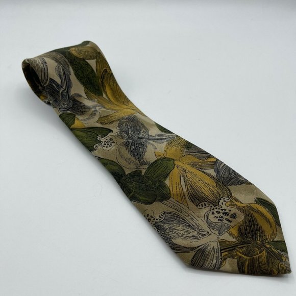 Alcione Milano Other - Alcione Milano 100% Silk Tie Made in Italy Floral (No Keeper) Green Yellow